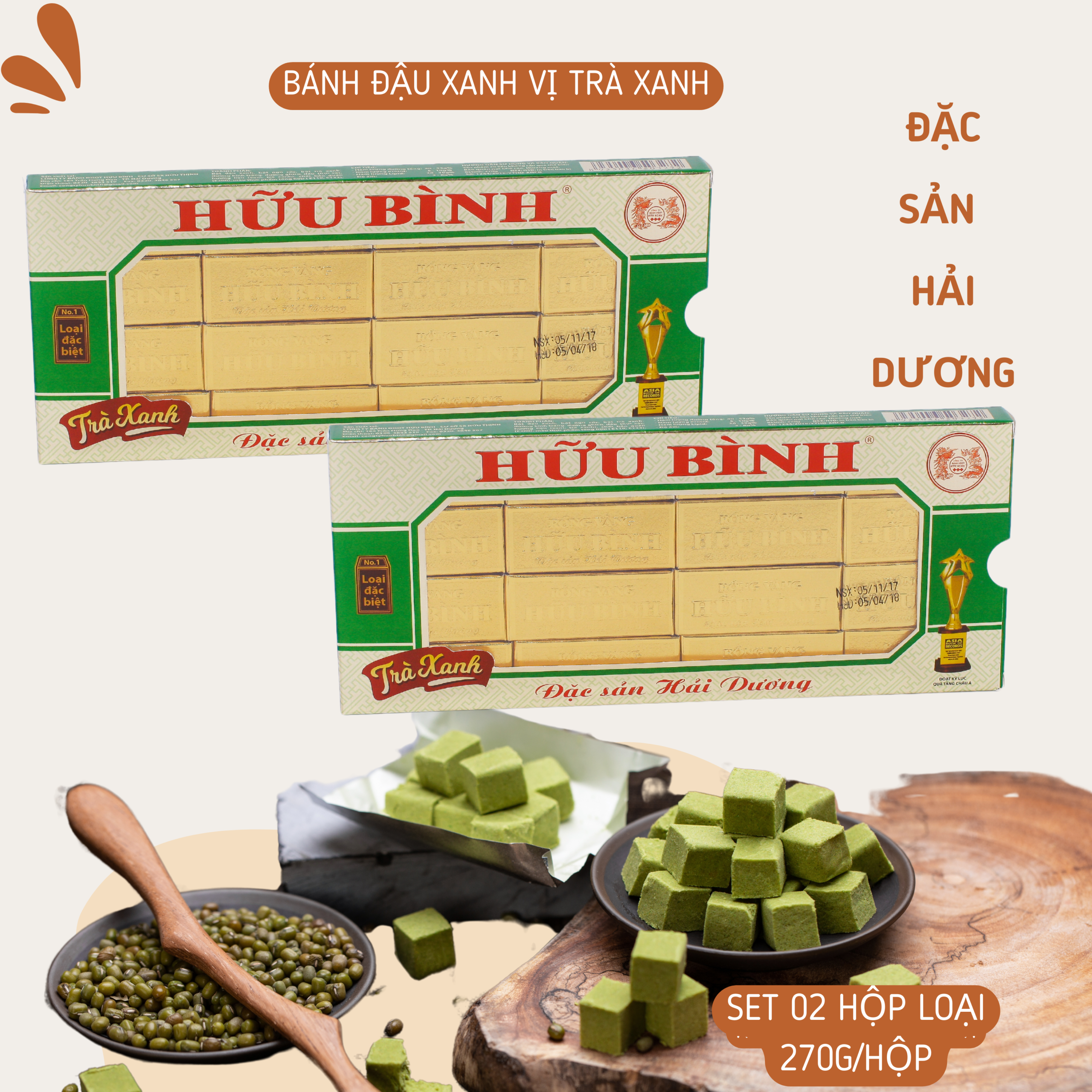Bánh đậu xanh vị trà xanh 270g #8935046503272