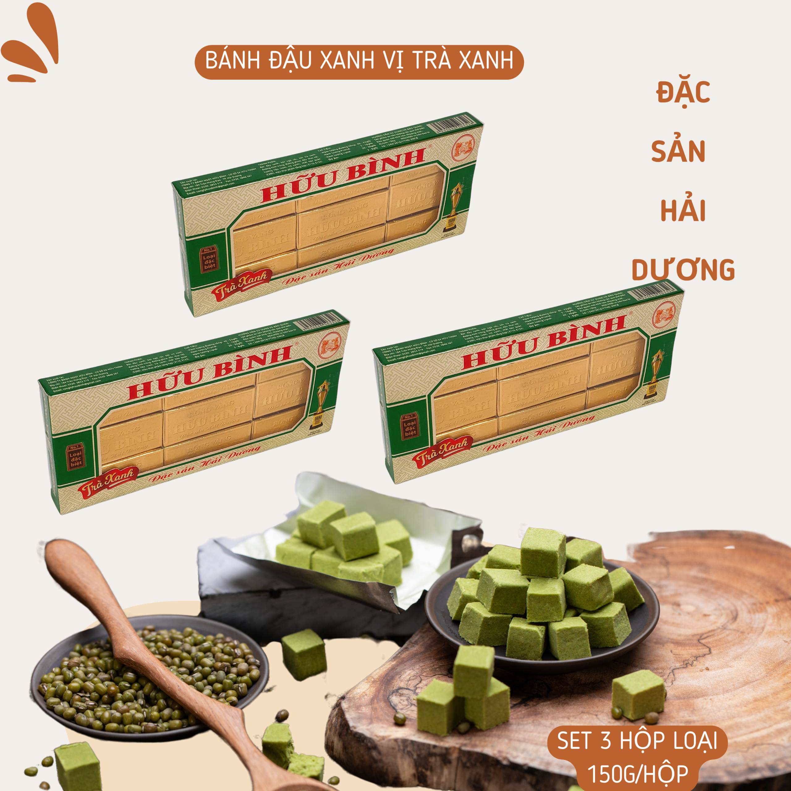 Bánh đậu xanh vị trà xanh 150g #8935046503326